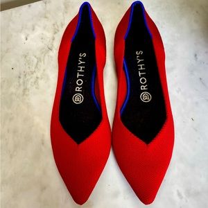 Rothy’s The Point Red flats, slip on, pointed-toe, washable,